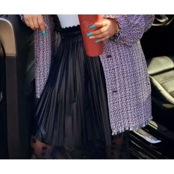 Zara  Women's  Faux‎  Leather Pleated Mini Skirt Skort Black Goth Y2K XS - Picture 2 of 9